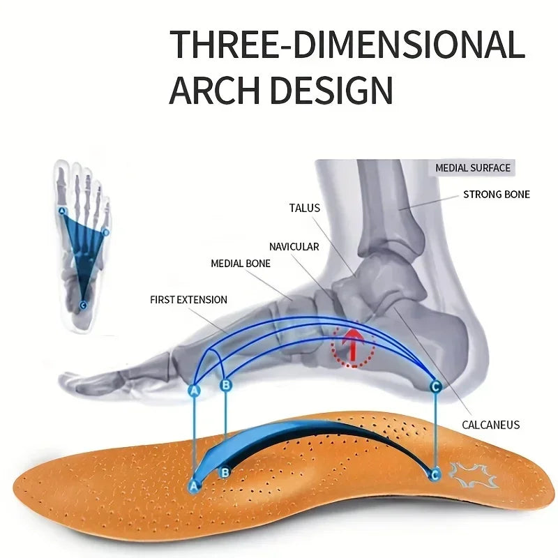 Insole for Shoes Leather Orthotic Insoles Flat Feet High Arch Support Orthopedic Shoes Sole Fit in O/X Leg Corrected Insert
