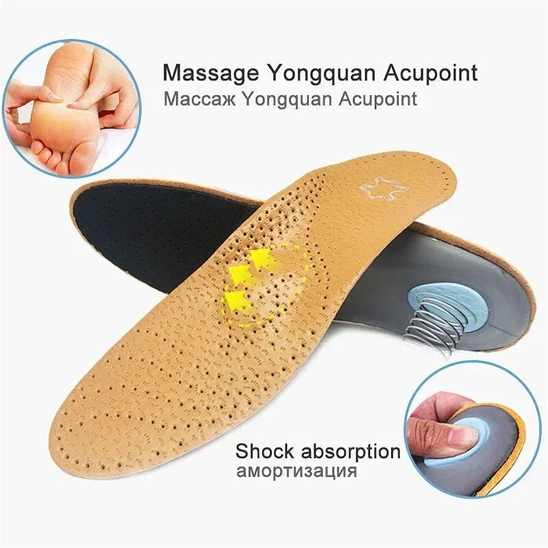 Insole for Shoes Leather Orthotic Insoles Flat Feet High Arch Support Orthopedic Shoes Sole Fit in O/X Leg Corrected Insert