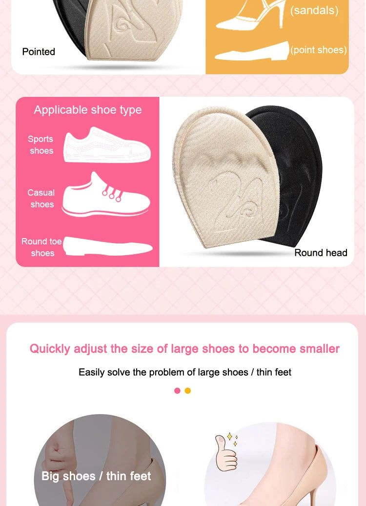 Forefoot Pad Non-slip Sole Toe Plug Cushion Half Insoles for Shoes Inserts Reduce Shoe Size Filler High Heels Pain Relief Pads